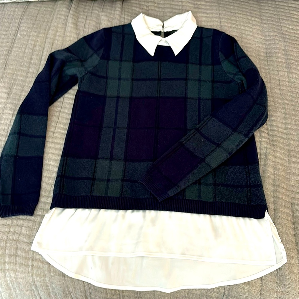 Tahari Collared Blackwatch Plaid Sweater